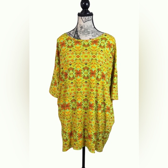 LuLaRoe Tops - LuLaRoe IRMA Vibrant Yellow/ Multicolor Geometric Tunic High Low Hem Size Medium